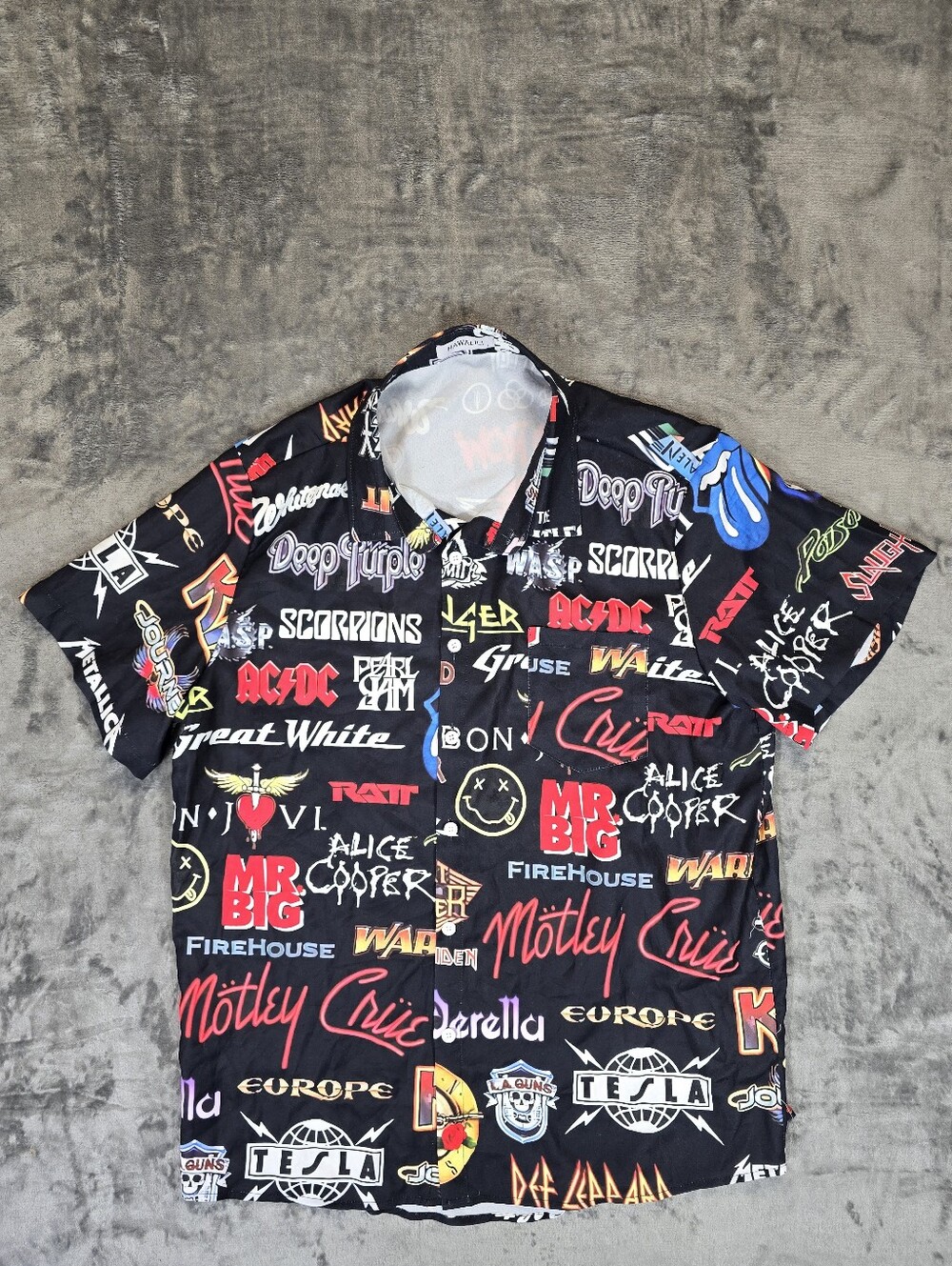 Rock N Roll AOP All Over Print Band Name Logo Button Ul Shirt Size Large